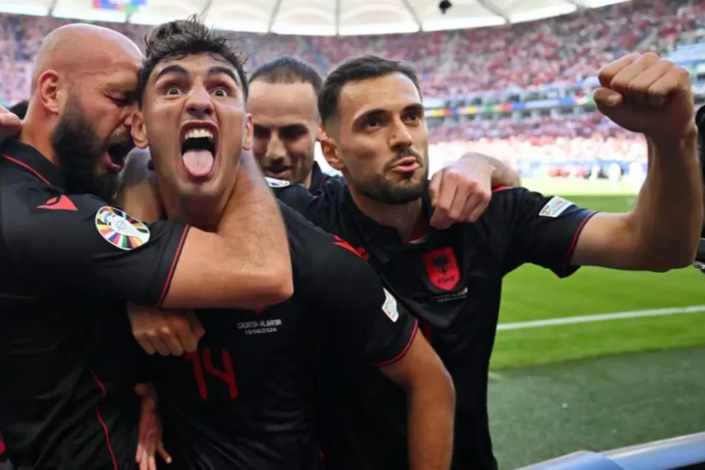 Euro 2024 : Main Imbang, Kroasia Dan Albania Kini Bertaruh Nasib Foto : Qazim Laci saat merayakan gol dalam laga Albania versus Kroasia di Euro 2024 (c)uefa.com