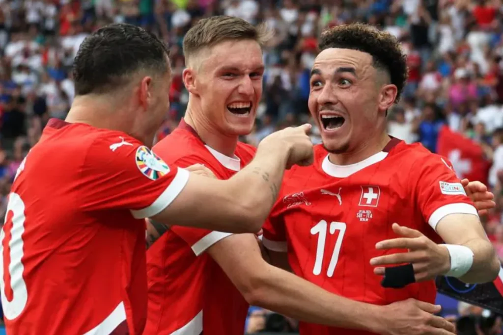 Euro 2024 : Performa Tak Menawan, Italia Tanggung Konsekuensi Foto : selebrasi gol Ruben Vargas dalam kemenangan Swiss atas Italia di Euro 2024 (c)uefa.com