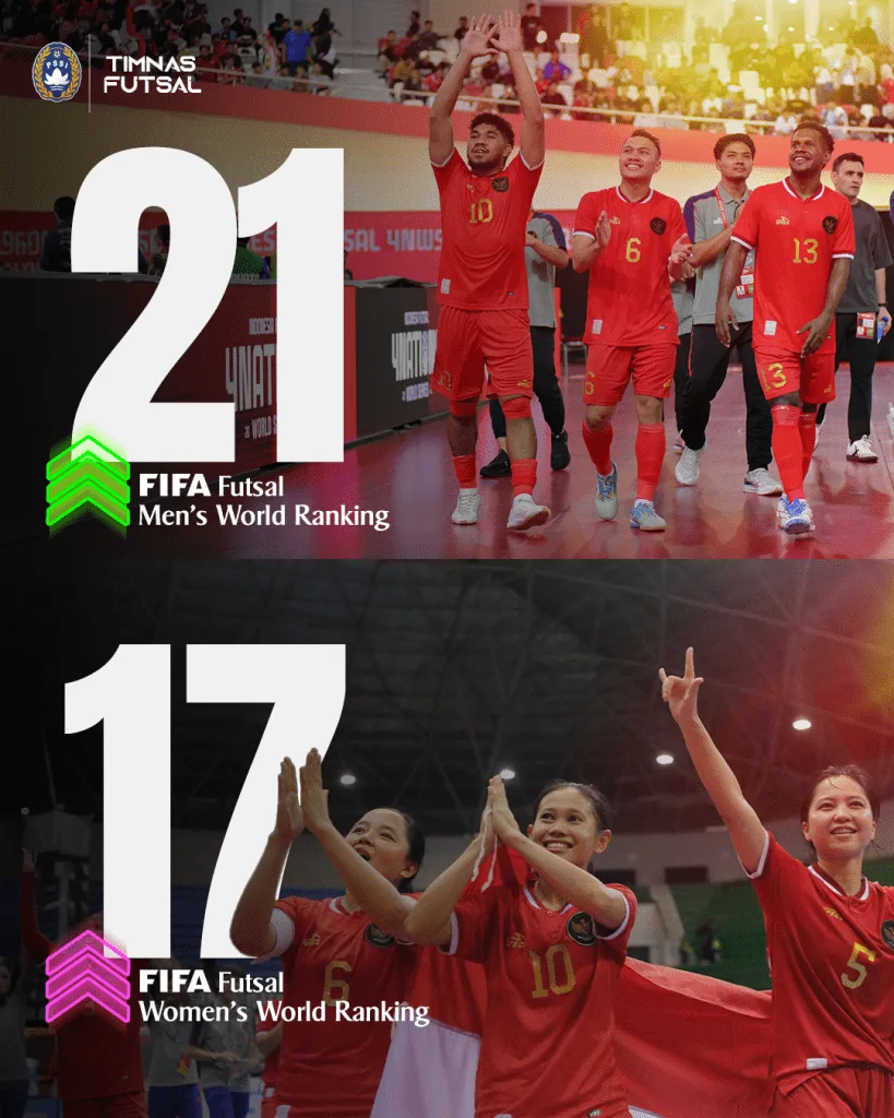 Timnas Futsal Indonesia Melesat, Putra-Putri Naik 7 Peringkat Timnas Futsal Indonesia naik 7 peringkat baik putra dan putri. Foto: FFI